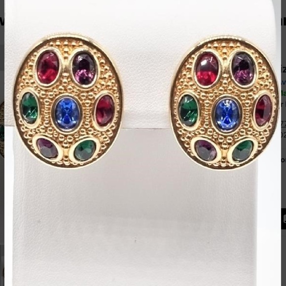 Swarovski 🎄Cabochon Jewel-Toned Crystal Pierced Earrings - Picture 4 of 5